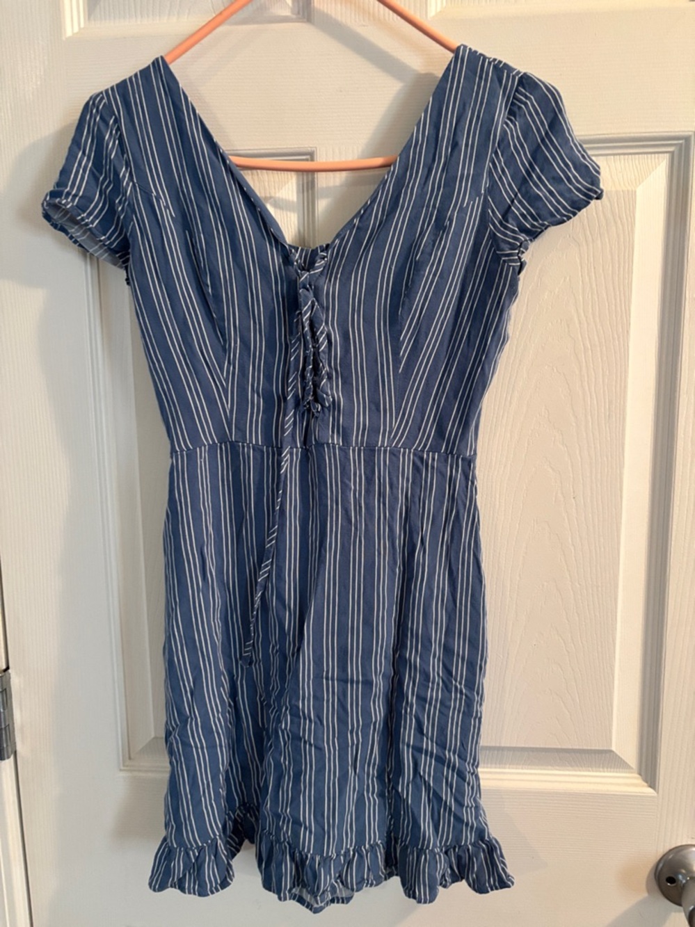 Hollister Blue and White Striped Tie-Front Dress